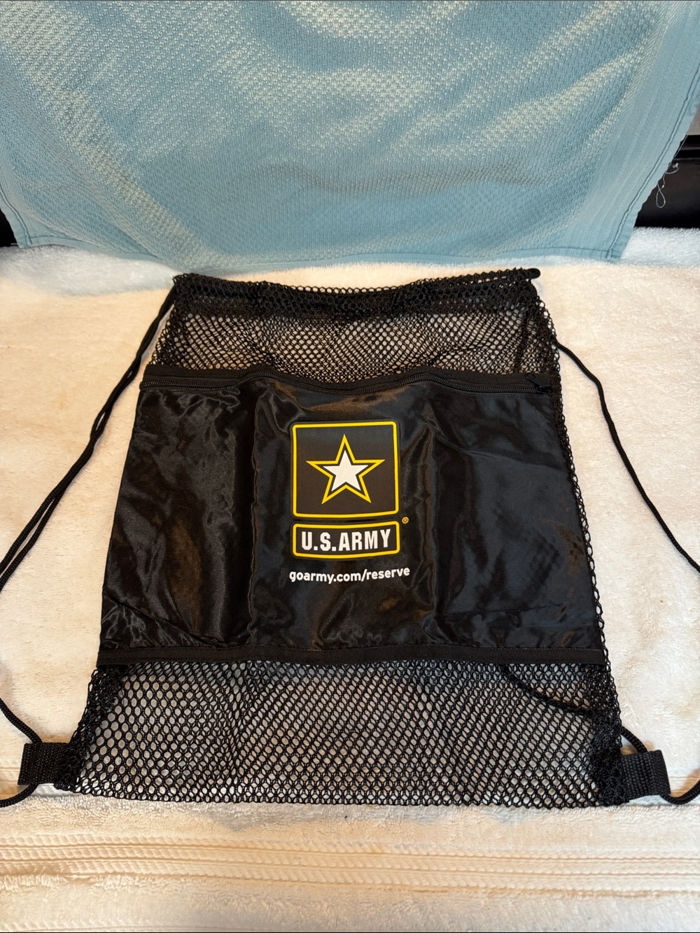 U.S. Army Black Mesh and Nylon Drawstring Sling Backpack with Yellow Logo